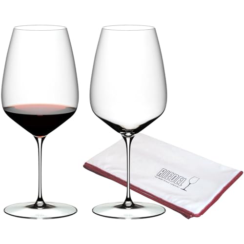 RIEDEL Veloce Cabernet/Merlot Weingläser 2er Set, 830 ml, Rotweingläser-Set mit Mikrofaser-Poliertuch (50 x 64 cm), Kristallglas von RIEDEL
