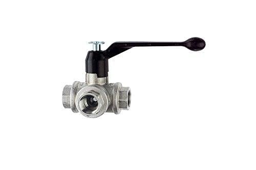 RIEGLER 103383-1083 A 3-Wege-Kugelhahn, L-Bohrung, Messing vernickelt, Rp 1/4, DN 8, 1Stk von Riegler