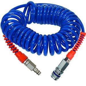 RIEGLER 144357-SP 16-300SSD Spiralschlauch-Stahlkupplung-Set, PU, Schlauch-ø 8x5, 3 m, Blau/Rot, 1Stk von Riegler