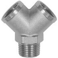 Verteiler, 2fach, r 1/8 ag, Abgänge 2 x g 1/8 ig, Messing vern. - Riegler von RIEGLER