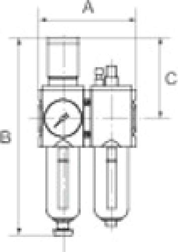 Wartungseinheit 2-tlg. »FUTURA« mit Metallbehälter, Sichtrohr und Mano, BG 1, G 3/8, Regelbereich 0,1-2 bar, Kondensatablass: VA von Riegler