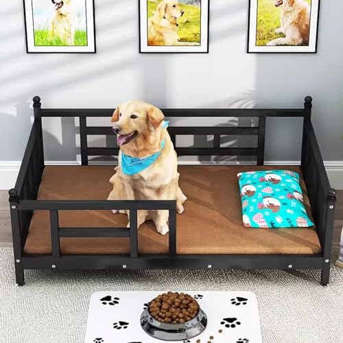 RIEJIN Hundebett Sofa Hundebetten mit Zaun, Massivholz Haustierbett für mittleren bis großen Maßstab Dogs&cat Innen- oder Außenbereich, verfügbar in 2-Farben(Color:Black 2,Size:Small) von RIEJIN