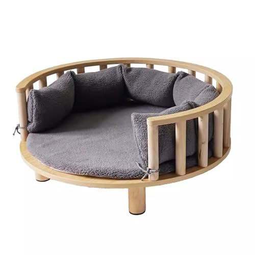 RIEJIN Kreisförmiges erhöhtes Hundebett mit Zaun, erhöhte Möbel Stil Kiefer Haustier Sofa für Katze/Hund mit weichem Kissen, für mittelgroßen Hund(Color:Style 10,Size:Size 1) von RIEJIN