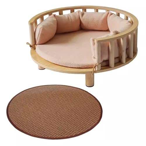 RIEJIN Kreisförmiges erhöhtes Hundebett mit Zaun, erhöhte Möbel Stil Kiefer Haustier Sofa für Katze/Hund mit weichem Kissen, für mittelgroßen Hund(Color:Style 13,Size:Size 3) von RIEJIN