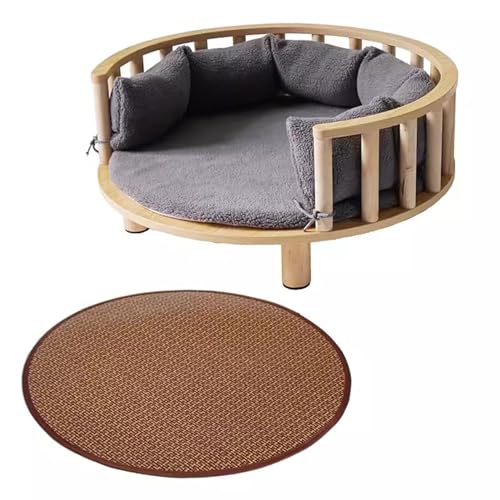 RIEJIN Kreisförmiges erhöhtes Hundebett mit Zaun, erhöhte Möbel Stil Kiefer Haustier Sofa für Katze/Hund mit weichem Kissen, für mittelgroßen Hund(Color:Style 14,Size:Size 3) von RIEJIN