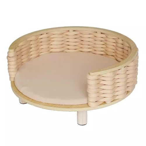 RIEJIN Kreisförmiges erhöhtes Hundebett mit Zaun, erhöhte Möbel Stil Kiefer Haustier Sofa für Katze/Hund mit weichem Kissen, für mittelgroßen Hund(Color:Style 7,Size:Size 3) von RIEJIN