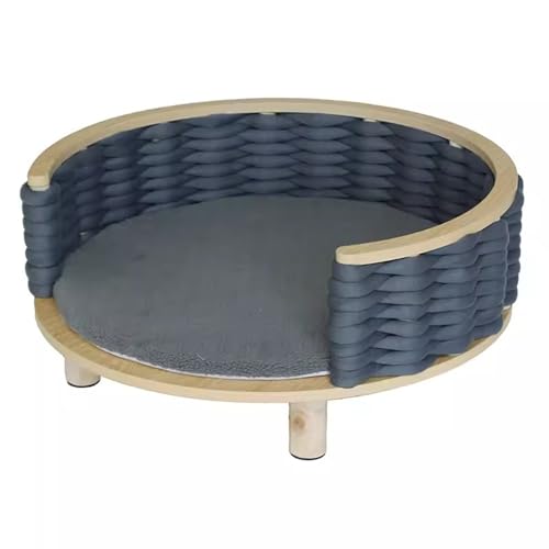 RIEJIN Kreisförmiges erhöhtes Hundebett mit Zaun, erhöhte Möbel Stil Kiefer Haustier Sofa für Katze/Hund mit weichem Kissen, für mittelgroßen Hund(Color:Style 8,Size:Size 2) von RIEJIN