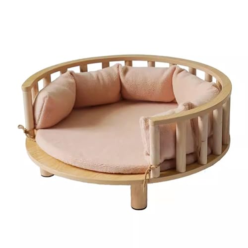 RIEJIN Kreisförmiges erhöhtes Hundebett mit Zaun, erhöhte Möbel Stil Kiefer Haustier Sofa für Katze/Hund mit weichem Kissen, für mittelgroßen Hund(Color:Style 9,Size:Size 2) von RIEJIN