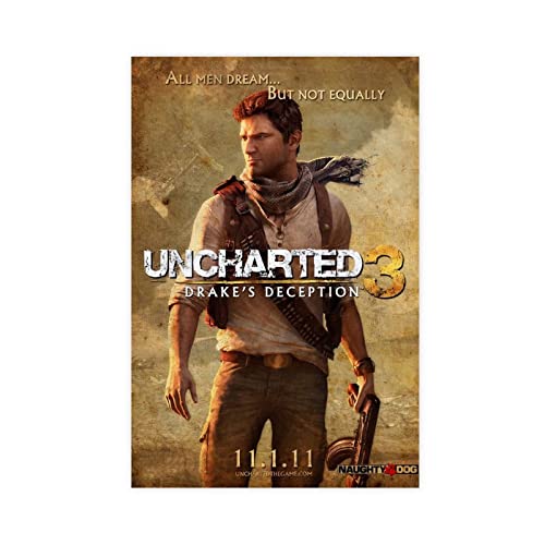 RIELLI Uncharted 3 Spiel 1 Leinwand-Poster, Wandkunst, Dekor, Druck, Bild, Gemälde für Wohnzimmer, Schlafzimmer, Dekoration, Rahmen: 50 x 75 cm von RIELLI