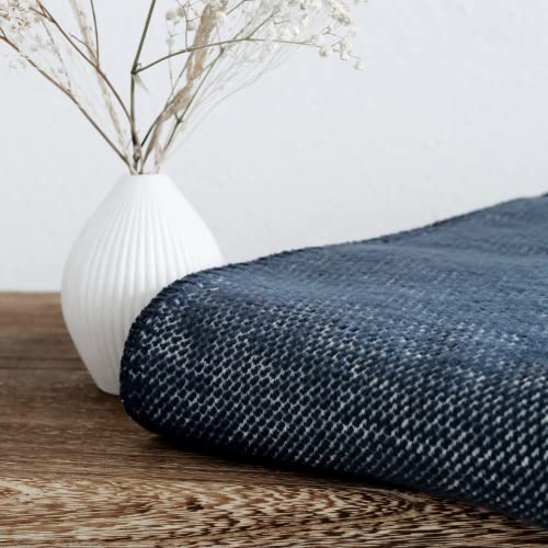 RIEMA® Bio- Baumwolldecke aus 100% Baumwolle - warme Sofadecke mit Struktur - Blaue Kuscheldecke Made in Germany 140x200cm (Nachtblau) von RIEMA