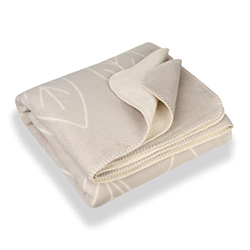 RIEMA® Kuscheldecke BENTE - weiche Baumwolldecke mit Blättern 100% Bio-Baumwolle - beiges Plaid Made in Germany - 150x200 cm (beige) von RIEMA