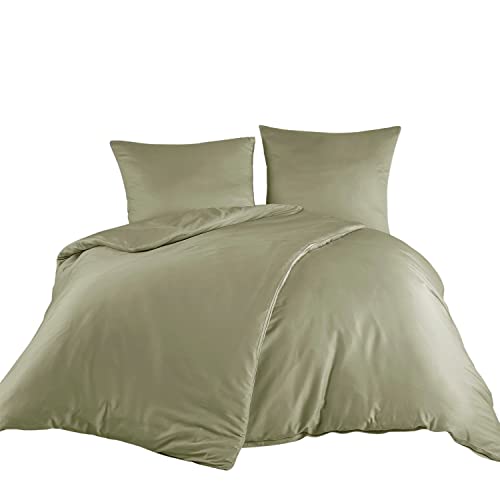 RIEMTEX Mako Satin Bettwäsche Set 135x200 cm Bettbezug + 1 Kissenbezug 80x80 cm (135x200, Light Green) von RIEMTEX