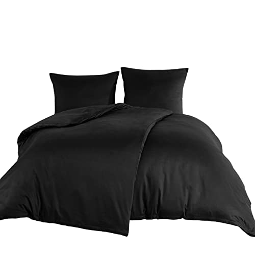 RIEMTEX Mako Satin Bettwäsche Set 200x200 cm Bettbezug + 2X Kissenbezug 80x80 cm (200x200, Schwarz) von RIEMTEX