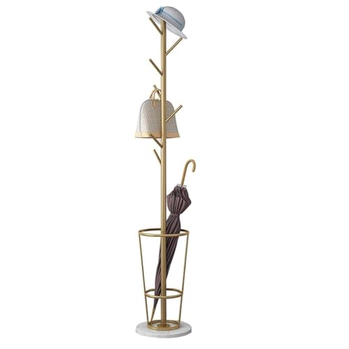 Garderobenständer mit Schirmhalter, bodenstehender Baumständer aus Metall, selbststehender Garderobenständer aus Metall und Schirmständer for Wohnzimmer, Schlafzimmer, Büro ( Color : Gold+white ) Garderobenständer mit Schirmhalter, bodenstehender Baumständer aus Metall, selbststehender Garderobenständer aus Metall und Schirmständer for Wohnzimmer, Schlafzimmer, Büro ( Color : Gold+white ) von RIEONA