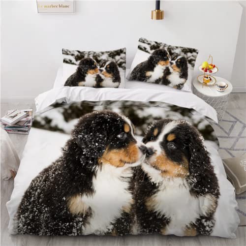 RIFANI Bettwäsche 135x200 Kinder Berner Sennenhund Bettwäsche Set 3 Teilig Weiche Mikrofaser 3D Druck Welpe Süßes Tier Bettbezüge 135x200 cm Mit Reißverschluss Et 2 Kissenbezüge 80x80,Bettwaren von RIFANI