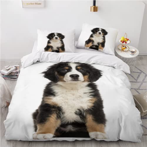 RIFANI Bettwäsche 135x200 Kinder Berner Sennenhund Bettwäsche Set 3 Teilig Weiche Mikrofaser 3D Druck Welpe Süßes Tier Bettbezüge 135x200 cm Mit Reißverschluss Et 2 Kissenbezüge 80x80,Bettwaren von RIFANI