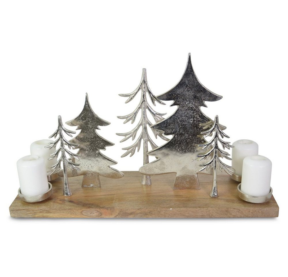 RIFFELMACHER & WEINBERGER Adventsleuchter XL Holz Adventskerzenhalter mit Tannen - Silber 63 von RIFFELMACHER & WEINBERGER