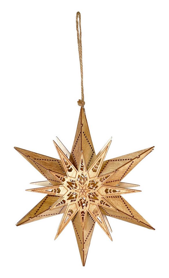 RIFFELMACHER & WEINBERGER Christbaumschmuck 3D Holzstern mit LED zum Hängen, Natur, 20×18×3 von RIFFELMACHER & WEINBERGER