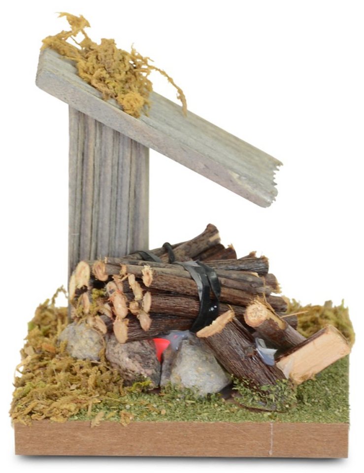 RIFFELMACHER & WEINBERGER Krippen-Zubehör Mini Holz Lagerfeuer mit Vordach und LED - 8,5 cm von RIFFELMACHER & WEINBERGER