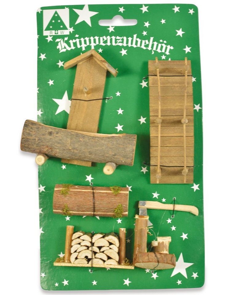 RIFFELMACHER & WEINBERGER Krippen-Zubehör Set Landschaft 78206, Natur - Brunnen Brücke Baumstamm Brennholz Weihnachtskrippe (5 St) von RIFFELMACHER & WEINBERGER