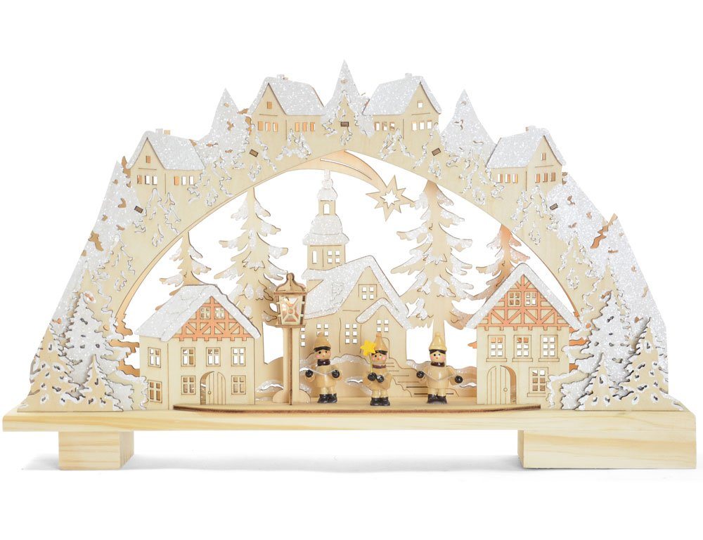 RIFFELMACHER & WEINBERGER LED Schwibbogen Kurrendesänger im Dorf 45 x 27 cm 76242, Natur / Weiß - Holz Lichterbogen Fensterschmuck von RIFFELMACHER & WEINBERGER