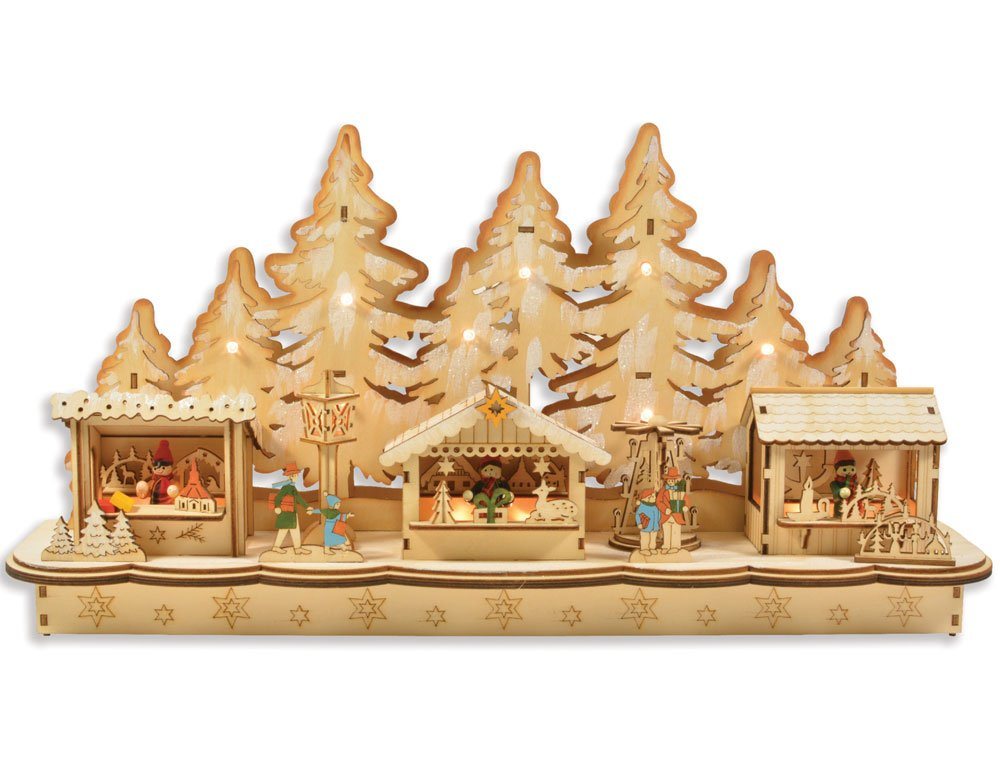 RIFFELMACHER & WEINBERGER Schwibbogen Fensterleuchter Weihnachtsmarkt 48 x 25 cm 76367, Natur - Holz Handwerkermarkt (1-tlg) von RIFFELMACHER & WEINBERGER