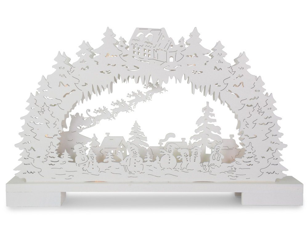 RIFFELMACHER & WEINBERGER Schwibbogen Winterlandschaft mit Schneemännern 44 x 25cm 76489, Weiß - Holz Lichterbogen Fensterleuchter Weihnachtsdekoration (1-tlg) von RIFFELMACHER & WEINBERGER