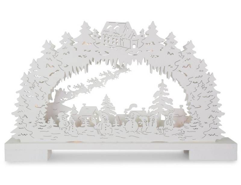 RIFFELMACHER & WEINBERGER Schwibbogen Winterlandschaft mit Schneemännern 44 x 25cm 76489, Weiß - Holz Lichterbogen Fensterleuchter Weihnachtsdekoration (1-tlg) von RIFFELMACHER & WEINBERGER