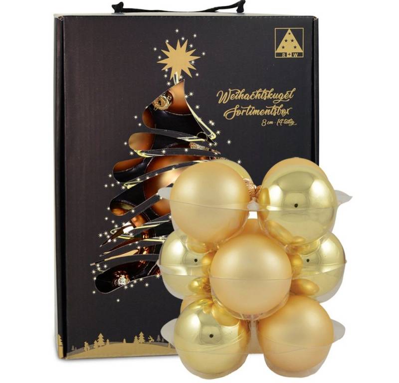RIFFELMACHER & WEINBERGER Weihnachtsbaumkugel Glas im Koffer 26270 (14 Stück) Ø 8 cm - Gold Matt und Glänzend, aus Glas von RIFFELMACHER & WEINBERGER