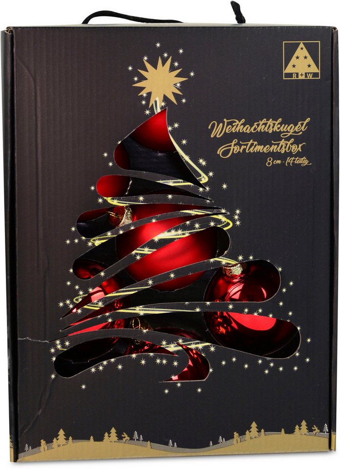 RIFFELMACHER & WEINBERGER Weihnachtsbaumkugel Weihnachtsdeko, Christbaumschmuck, Christbaumkugeln Glas, rot (14 St), Ø ca. 8 cm, aus Glas, mit praktischer Aufbewahrungsbox von RIFFELMACHER & WEINBERGER