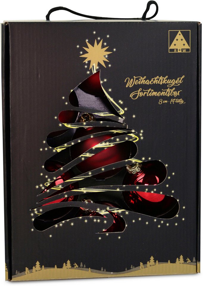 RIFFELMACHER & WEINBERGER Weihnachtsbaumkugel Weihnachtsdeko, Christbaumschmuck, Christbaumkugeln Glas, burgund (14 St), Ø ca. 8 cm, aus Glas, mit praktischer Aufbewahrungsbox von RIFFELMACHER & WEINBERGER