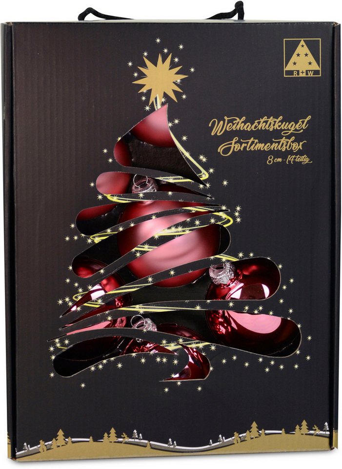 RIFFELMACHER & WEINBERGER Weihnachtsbaumkugel Weihnachtsdeko, Christbaumschmuck, Christbaumkugeln Glas, altrosa (14 St), Ø ca. 8 cm, aus Glas, mit praktischer Aufbewahrungsbox von RIFFELMACHER & WEINBERGER