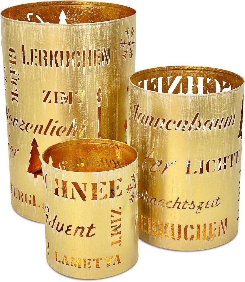 RIFFELMACHER & WEINBERGER Windlicht Weihnachtszeit, Weihnachtsdeko (Set, 3 St), mit Ausstanzung Motiv Buchstaben, 3-teilig, Laterne von RIFFELMACHER & WEINBERGER