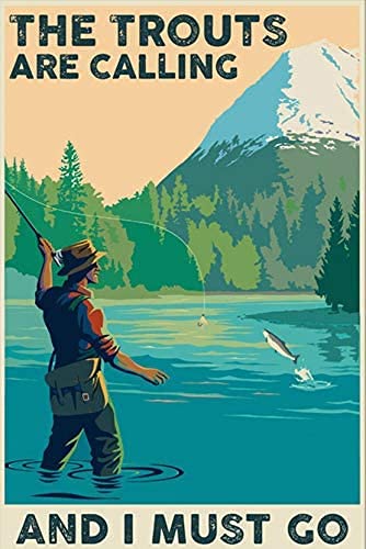 30,5 x 20,3 cm lustiges Schild mit der Forellen sind Calling And I Must Go Metall-Blechschild für den Sommer, Angler, Poster, Vintage-Schild für Zuhause, Wanddekoration 30,5 x 20,3 cm lustiges Schild mit der Forellen sind Calling And I Must Go Metall-Blechschild für den Sommer, Angler, Poster, Vintage-Schild für Zuhause, Wanddekoration von RIFOSA