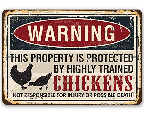 Metallschild mit Aufschrift "Warning Property Protected By Chickens", 15,2 x 20,3 cm Metallschild mit Aufschrift "Warning Property Protected By Chickens", 15,2 x 20,3 cm von RIFOSA