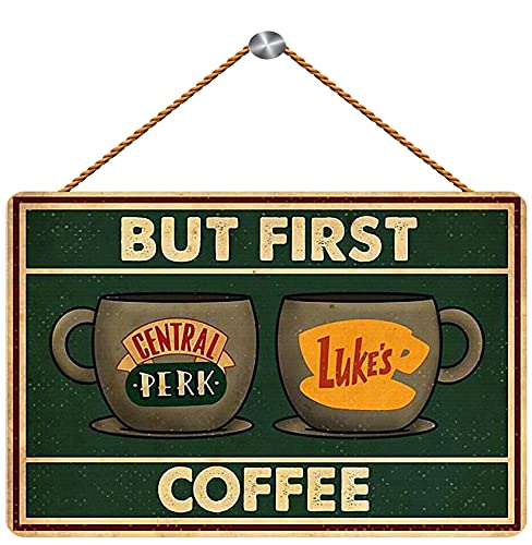 RIFOSA Holzschild für Haustür, But First Coffee Central Perk and Lukes, Vintage-Holzschild, Tür-Wandbehang, Dekorationen, 25,4 x 12,7 cm RIFOSA Holzschild für Haustür, But First Coffee Central Perk and Lukes, Vintage-Holzschild, Tür-Wandbehang, Dekorationen, 25,4 x 12,7 cm von RIFOSA