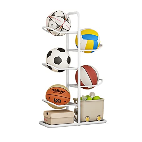 Ballständer Ball-Aufbewahrungsregal, Garage Organizer For Sportgeräte, Basketball-Aufbewahrung, Platz For Mind 5 Bälle, 3 Lagen Lagerung, Backlack Drei Farben Erhältlich ( Color : White , Size : 86*24 von RIFWOVE