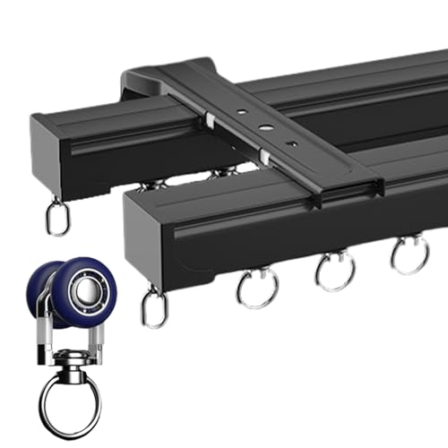 Gardinenschiene Vorhangschiene 2-läufig (50-600cm, Nur Gardinenschiene) Aluminium, Inkl. Befestigungsmaterial, für Schiebevorhang, Innenlauf Gardinenstangen Eckig Edelstahl Optik/2-läufig Typ (Color von RIFWOVE