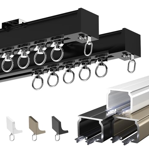 RIFWOVE Generisch Hochleistungs-Vorhangschiene aus Aluminium, Doppeltes Gardinenstangen-Set mit Geräuscharmen Rollen, Doppelte Gardinenstange Perfekt für Zuhause und Büro(Frankreich,60cm(2.0ft)) von RIFWOVE