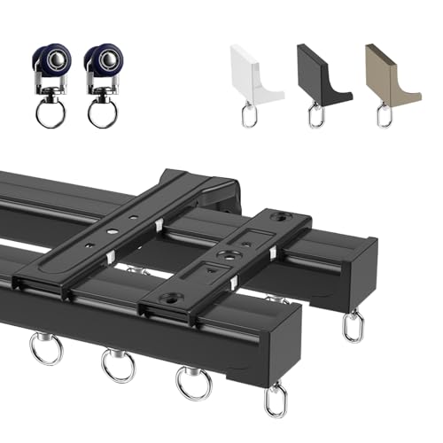 RIFWOVE Hochleistungs-Vorhangschiene aus Aluminium für Fenster, Doppeltes Gardinenstangen-Set mit Geräuscharmen Rollen, Aluminium-Vorhangschiene für Zuhause, Büro(Frankreich,330cm(10.8ft)) von RIFWOVE