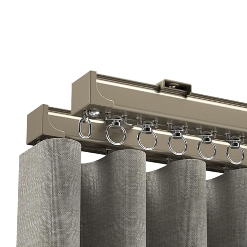 RIFWOVE Hochleistungs-Vorhangschienen zur Deckenmontage mit Geräuscharmen Rollen, Doppelte Gardinenstangen für Vorhänge Decken-/Wandmontage-Vorhangschienensystem, Raumteiler(Sekt,50cm(1.6ft)) von RIFWOVE