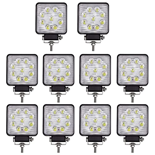RIGIDON 10 Pcs Auto quad scheinwerfer, 4 Zoll 10cm 27W led flutstrahler, offroad beleuchtung für SUV ATV, Traktor, LKW, 4x4 6000K Weiß led nebelscheinwerfer, led arbeitslicht led arbeitsscheinwerfer von RIGIDON