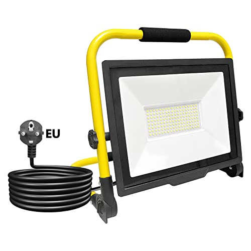 RIGIDON 100W LED Baustrahler, 10000LM Tragbarer Aufklappbarer 360° Led Arbeitsscheinwerfer, Led Strahler Arbeitsstrahler Mit Stecker, Bauscheinwerfer, Für Werkstatt Baustelle Garage Garten, 6000K von RIGIDON