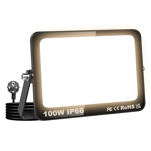 RIGIDON 100W LED Strahler Außen mit Stecker, 10000LM LED Außenstrahler Scheiwerfer 3000K Warmweiß Fluter Flutlicht IP66 Wasserdicht Außenleuchte für Garage, Garten, Sportplatz, Terrasse, Hof RIGIDON 100W LED Strahler Außen mit Stecker, 10000LM LED Außenstrahler Scheiwerfer 3000K Warmweiß Fluter Flutlicht IP66 Wasserdicht Außenleuchte für Garage, Garten, Sportplatz, Terrasse, Hof von RIGIDON
