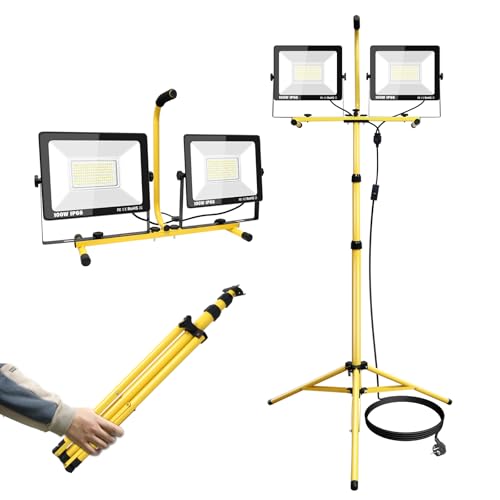 RIGIDON 200W LED Baustrahler mit Stativ, 20000LM LED Strahler Arbeitsstrahler Arbeitsleuchte Baustellenleuchte Baustellenlampe wasserdicht für Konstruktion Werkstatt baustelle Garage Camping von RIGIDON
