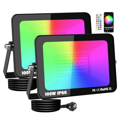 RIGIDON 2PCS RGB Strahler 100W, Smart LED Flutlicht Aussenstrahler, Farbwechsel Flutlichtstrahler APP Control Dimmbar Atmosphärenlicht Wasserdicht für Dekorative Bäume Landschaft Garten scheinwerfer RIGIDON 2PCS RGB Strahler 100W, Smart LED Flutlicht Aussenstrahler, Farbwechsel Flutlichtstrahler APP Control Dimmbar Atmosphärenlicht Wasserdicht für Dekorative Bäume Landschaft Garten scheinwerfer von RIGIDON