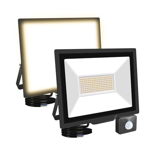 RIGIDON 2x 100W 10000LM Aussenleuchte Bewegungsmelder Led Strahler, Außen Led Lampe, 4000K Warmweiß Led Flutlicht Außenleuchte, Wasserdicht Außen-Leuchte Flutlicht Für Garten Garage Carport Hauswand von RIGIDON