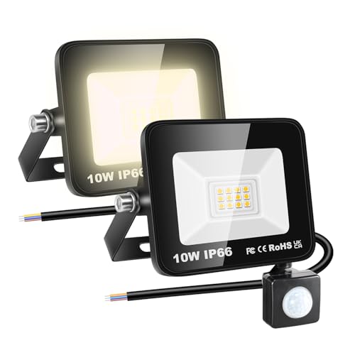 RIGIDON 2x 10W 1000LM Aussenleuchte Bewegungsmelder Led Strahler, Außen Leds Lampe, 3000K Warmweiß Wasserdicht Flutlicht Außenleuchte, Für Garten Garage Carport Hauswand von RIGIDON