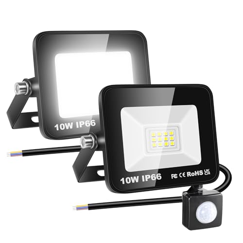 RIGIDON 2x 10W 1000LM Aussenleuchte Bewegungsmelder Led Strahler, Außen Led Lampe, 6000K Kaltweiß Led Flutlicht Außenleuchte, Wasserdicht Außen-Leuchte Flutlicht Für Garten Garage Carport Hauswand von RIGIDON