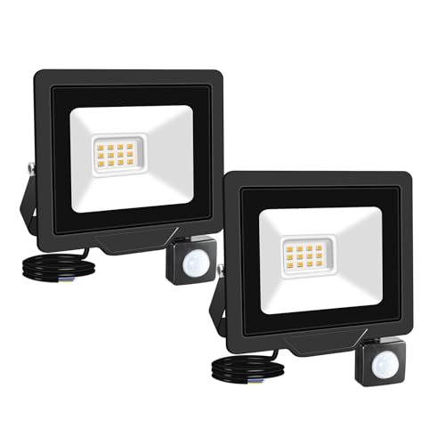 RIGIDON 2x 10W Aussenleuchte Bewegungsmelder Led Strahler, Außen Led Lampe, 1000LM 4000K Warmweiß Led Flutlicht Außenleuchte, Wasserdicht Außen-Leuchte Flutlicht Für Garten Garage Carport Hauswand von RIGIDON